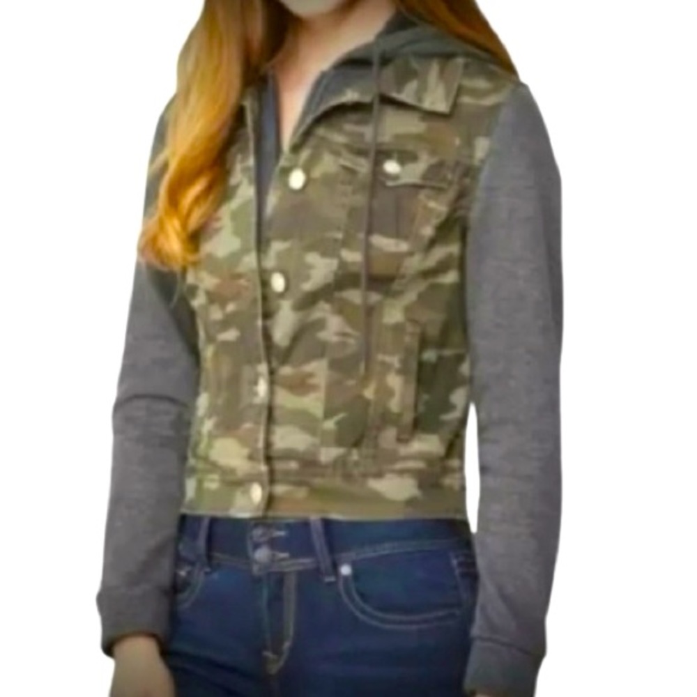 Wallflower Camouflage Knit Sleeve Zip Up Dreamer Jacket Womens Juniors Size L
